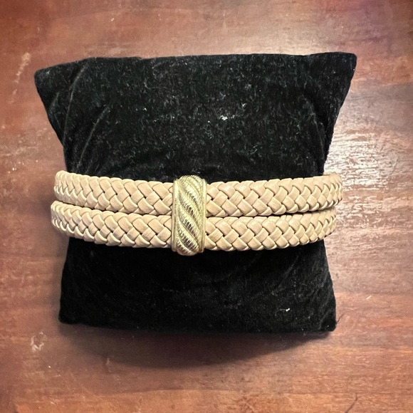 Judith Ripka Tan Double Rope Leather Bracelet 925 Gold Over Clasp EUC 8" #523 - Picture 8 of 8